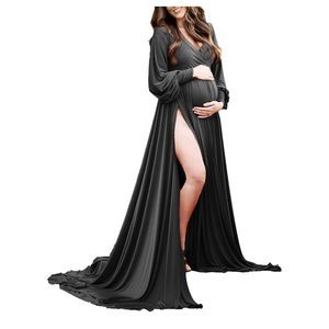 NEW Black Maternity Gown Bishop Sleeves Maxi Photo Shoot Dress 2X
